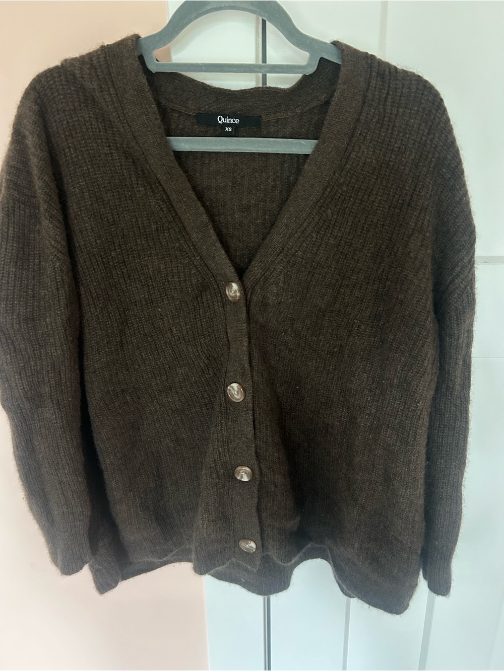 Mongolian Cashmere Fisherman Boxy Cropped Cardigan Sweater - Picture 2 of 6